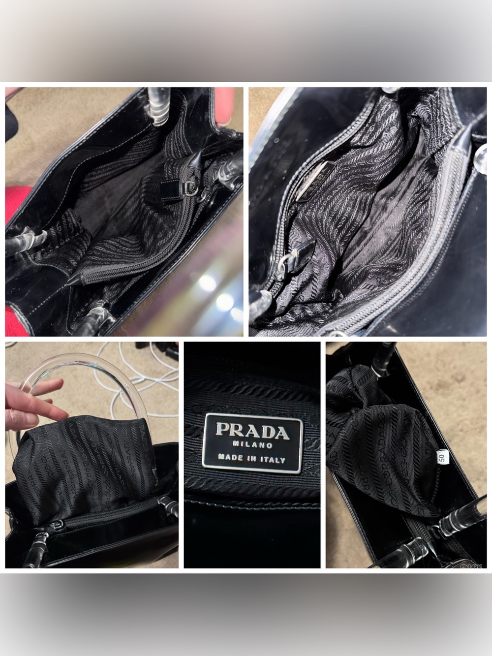 Prada AUTHENTIC Vintage Black Patent Leather Clear Lucite Shopper Tote Bag 90s - Picture 15 of 16
